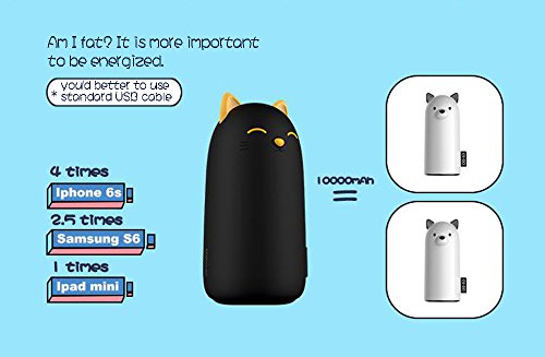 EMIE Cute Kitten Entwurf 10000mAh hohe Kapazität Externer Akku Portable Akku Ladegerät 5V 2.1A Schnell WiederaufladbarUSB Ladegerät Pack für iPhone 6/5/4, iPad, iPod, Samsung, Smartphones, Tablet-PCs (Schwarz) - 9