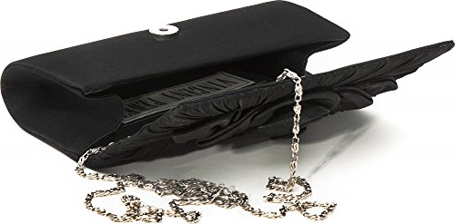 VINCENT PEREZ, Clutch, Abendtaschen, Umhängetaschen, Unterarmtasche aus Satin mit Raffung und schicker Rosen-Applikation, mit abnehmbarer Kette (120 cm), 24x11x4,25 cm (B x H x T) - 5