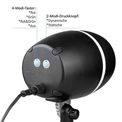 AGOTD Led Licht Projektor,Landschaftprojektor, wasserdicht Outdoor Garten Scheinwerfer, LED Lichteffekt, innen/außen IP65, 3 Farben/Modi, dynamische und statische Motive, 6 Stunden Timer, Gartenleuchte Projektor, Mauer Dekoration, Party Licht, Gartenlicht für Festen, Weihnachten, Karneval (Rot + Grün) - 3