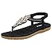 Produktbild SHE.White Damen Sommer Flip Flops Bohemian Flach Zehentrenner mit Strass Gummiband T-Strap Flip-Flop Unterseite Sommerschuhe Schwarz Khaki Blau