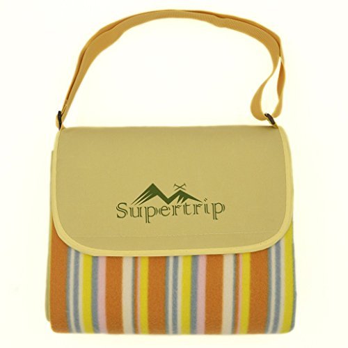 Supertrip Extra Large Picknickdecke wasserdichte sanddichte Fleece Picknickdecken Campingdecken Stranddecke mit Tragegurt Farbe Orange Streifen - 8
