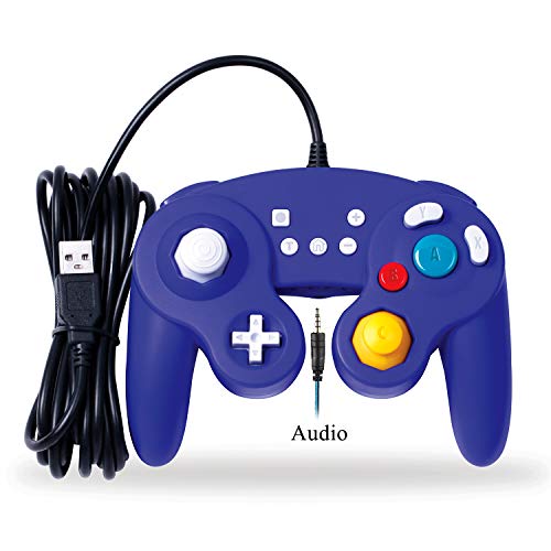 EXLENE Cableado Usb Controlador per Nintendo Switch con Audio Función (3M/10FT), Compatible con PC/PS3,GameCube Estilo, Motion Control, Rumble, Turbo (Azul)