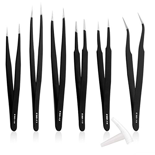 Neuftech 6x Pinzette Set antistatisch,edelstahl Pinzetten,spitz und gebogen ESD10-15 präzise Reparaturset - 3