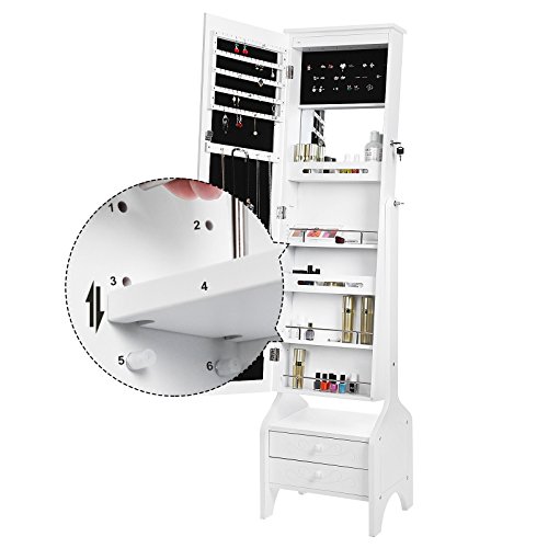Songmics Schmuckschrank abschließbar mit LED Beleuchtung mit Blumen-Ornamenten weiß JBC26W - 4