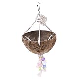 Balacoo Bird Swing Toys Nature Coconut Shell Bird House Rope Grind Stone Hanging Cave Hammock Pet Supplies