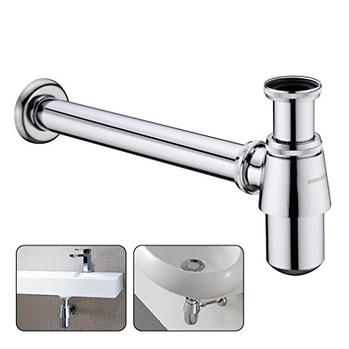BONADE® Runde Form Röhrensifon Siphon Geruchverschluß 1 1/4″ für Waschtisch / Waschbecken, Messing verchromt - 2