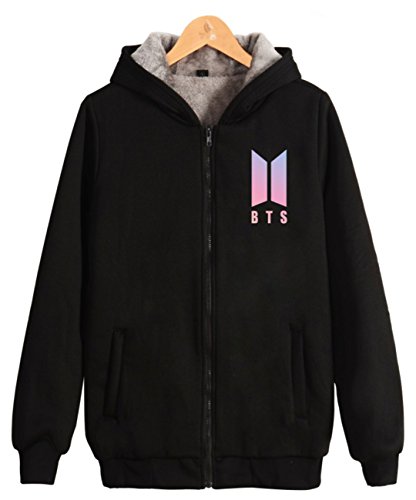 SERAPHY Unisex BTS Sudaderas cálidas Zip up con Grueso paño Grueso y Suave BTS Ropa Suga Jin Jimin Jung Kook J-Hope Rap-Monster V negro-95v L