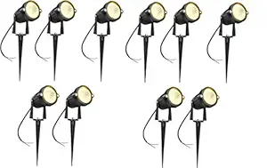 D'Mak Aluminium Body Outdoor LED 3 Watts and Spike Focus 'IP65 ' Water Resistant and Adjustable 180? Black Round Garden Lights (Warm White) - Pack of 10
