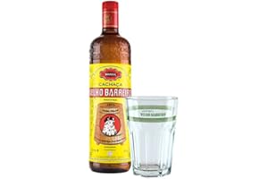 Cachaça Velho Barreiro SILVER 1 L Geschenk-Set/brasilianischer Qualitäts-Zuckerrohrrum plus 1 Caipirinha Glas mit VELHO BARREIRO Aufschrift,