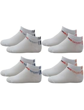 12 Paar Kinder Sneaker Socken Freizeit Socken 'Sport' weiß mit farbigen Akzenten