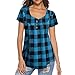Produktbild Luckhome Damen Tiefer Rundkragen Kurzarm Oberteil Tops Sexy Tunika T-Shirt,Kurzärmliges Bedrucktes Knopfoberteil Lässige Flare Loses Blusenhemd Kurzärmeliges Frauen Mit Knopfdruck Top(Blau,L)