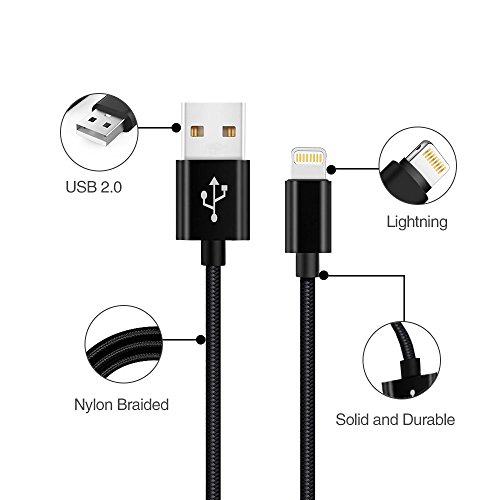 Cable Chargeur Iphone 6 Cable Chargeur Iphone 6S Cable iphone 5S  Chargeur Iphone 7 8 1M 2M vers USB Cable Lightning Nylon Cordon Charge Rapide pour iPhone X 7 Plus 6s Plus 5C 5 Se Ipad Noir 3 Pack