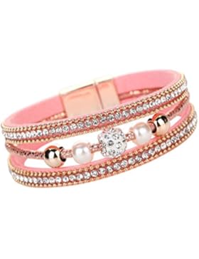 Yogogo Mehrschichtig Armreif Bracelet Kristall Perlen Leder Magnetisch Armband für Damen Frauen Mädchen