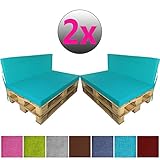 Komplett-Set Outdoor Palettenkissen 4-teilig Set 2 Sitzkissen + 2 Rückenkissen Paletten-Sofa Indoor / Outdoor schmutzabweisende und wasserabweisende Palettenauflage mit Fleckenschutz, Farbe:Türkis