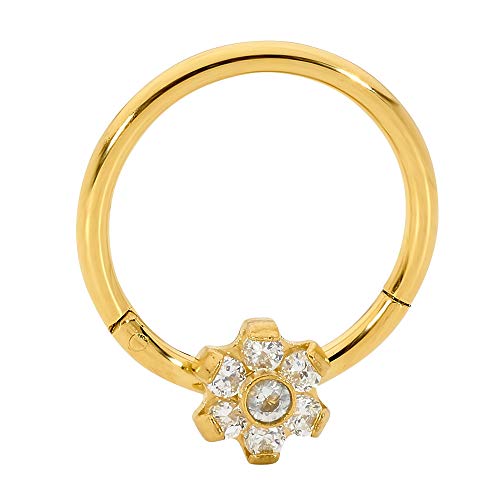 316L Surgical Steel 16G CZ Gem Flower Hinged Segment Ring Body Piercing - Sold Individually