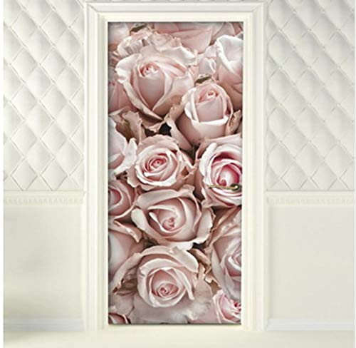 PANDABOOM 77X200Cm 3D Romantic Rose Adesivo per Porta Murale Carta da Parati Adesivo da Parete Decalcomania Autoadesiva
