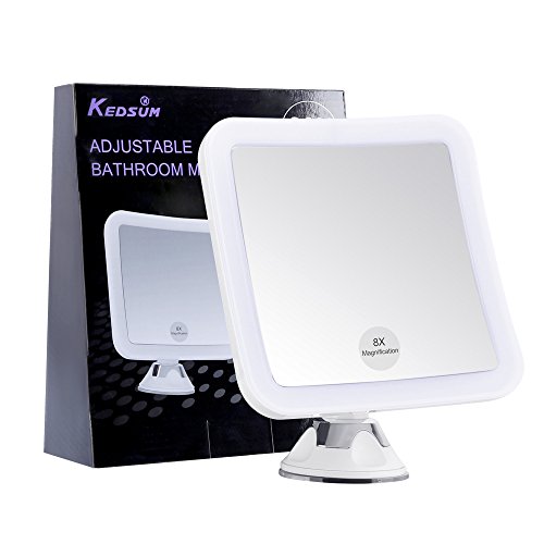 KEUDSM Make-up Spiegel 8 x Lupe LED-beleuchteten Compact Spiegel mit Saugfuß, Tageslicht Vanity beleuchtet Kosmetikspiegel Spiegel, 360 ° drehbar, batteriebetrieben, quadratisch, 8X