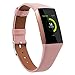 Produktbild Für Fitbit Charge 3 Armband,MuSheng Luxuriöse Leder armbänder Ersatzzubehör Bracelet Strap Wrist Band für Fitbit Charge 3 Fitness Sport Tracker Damen Herren Small-Large (Rosa)