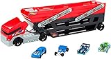   Der Mega-Truck lässt sich für spannende Kopf-an-Kopf-Rennen mit dem Hot-Wheels-Track verbinden.