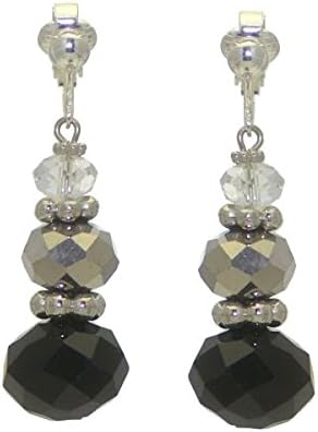 HASNA Silver plated Jet Crystal Clip On Earrings