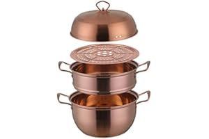 SUNSENGEUR 3 Tier Premium Heavy Duty Stainless Steel Steamer Pot Set Includes 2 Tier Cooking Pot, 1 Steaming Septa and Pot Lid | Stack, Steam Pot Set for All Cooking Surfaces -Rose Gold