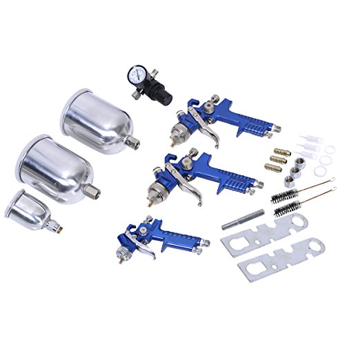 3 x Lackierpistole Spritzpistole Set Lackiersystem Spraypistole Alu Werkzeug Sprühpistole Kasten Lackier Luft Farbe - 2