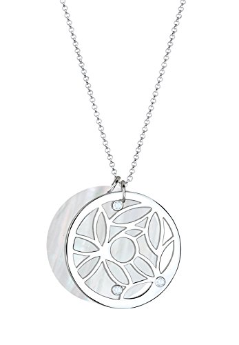 Elli Damen-Kette mit Anhnger Perlmuttscheibe, Blume, Ornament 925 Silber Topas Brillantschliff wei 70 cm - 0101560915_70