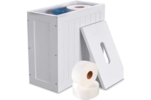 LOCALLOCAL White Slimline Wooden Bathroom Storage Unit, Toilet Roll Paper Cabinet, Compact Wooden Shaker Bathroom Box, Multi-Purpose Cleaning Tidy Box 37 x 33 x 17 cm
