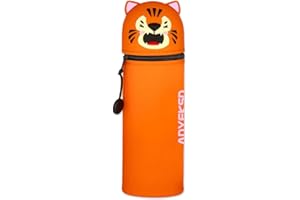 DGTSYAL Trousse Ecole 2 en 1 en Silicone Souple Kawaii, Porte-Plume, Fermeture Eclair en Silicone, Tigre Pochette de Stylo, Crayons, Marqueurs, Étui pour Fournitures Scolaires de Grande capacité
