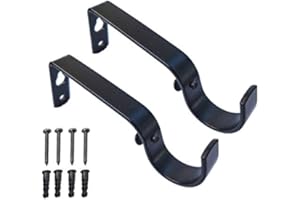 iPEAK Curtain Pole Bracket Metal Heavy Duty Rod Wall Brackets 28mm Holder Set of 2 (Black)