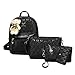 Produktbild Lvguang Damen PU Kunstleder Damen Zusammengesetzte Paket Tasche Vierteiliges Set Mode Rucksack Outdoor Lässig Kleiner Daypack (Schwarz)