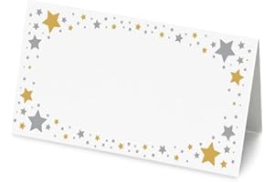 KIRSTEN MCMILLAN 50 Gold Star Name Place Cards - 8cm by 4cm Place Name Cards for Table Setting, Christmas, Parties, & Wedding Decoration (Pack of 50)