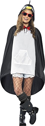 Smiffys Adult Unisex Penguin Party Poncho, Drawstring Bag, Party Ponchos, Serious Fun, One Size, 27609