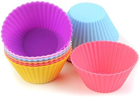 S7 SEVEN Muffin Cases, 12 pcs Silicone Baking Cases Muffin Moulds Cupcake Cups for Muffins Brownies Cupcakes Cakes Ice Creams Puddings, Random colors (Round)