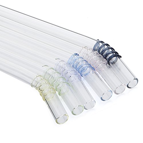 GINOVO 6pcs Glas-Strohhalme , 3pcs Reinigungsbürste, 8inch (200mm x 10mm) , Handgefertigt , Gesund , Wiederverwendbar , Umweltschonend (Gebogen) - 2