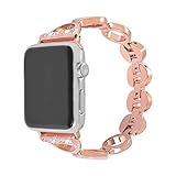 Tiners Kompatibel Apple Watch Band Metall Diamant Hohl Kreis Sport Strap Serie 3/2/1 Generation Männlich Oder Weiblich Edelstahl-Metallband Rose Gold,44Mm