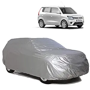 Riderscart All Weather (Season) Waterproof Sun Hail UV Snow Dust Protection Car Body Cover with Storage Bag for Maruti New Wagon-R (Silver Matte, Triple Stitched)