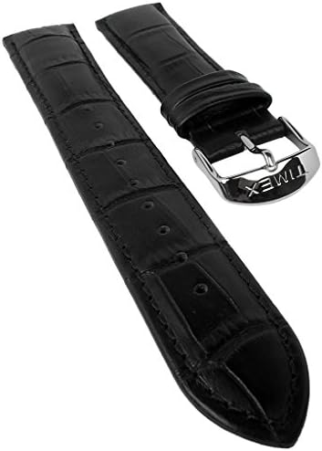 Timex Mens SL Series T2 N289 Replacement Strap Crocodile Embossed Leather Watch Strap Black 20 mm