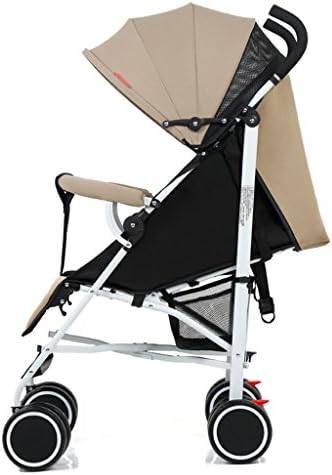 Baby Strollers Newborn for Infant Folding Convertible Carriage Luxury High View Anti-shock durable Wheels Can sit and lie Aviation aluminum cart (Color : Khaki)