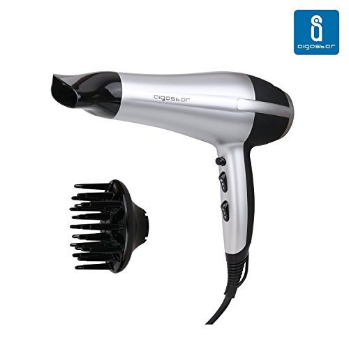 Aigostar Daphne 32GPO - Secador profesional de pelo en color plateado y negro con difusor y accesorios. 2200 watios. Diseño...