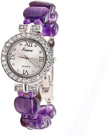 MYJ Fashion Diamond Women's Watch, Natural Amethyst Bracelet Watch Quartz Watch,Purple,A