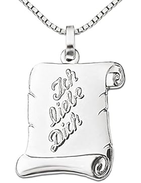 CLEVER SCHMUCK-SET Silberner Anhänger Brief 16 mm seidenmatt mit Ich liebe Dich - Schrift erhaben teils glänzend...