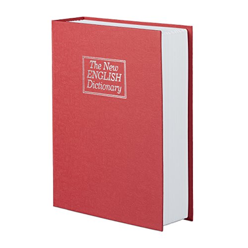 Relaxdays Buchtresor groß, verschließbar, Stahlkassette, 2 Schlüssel, H x B x T: 27 x 20 x 6,5 cm, Geldkassette, rot - 6