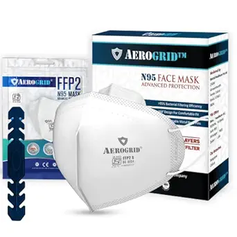 AeroGrid FFP2 | Pack of 50 | 5 Layers | White N95 Mask with White Earloop for Unisex