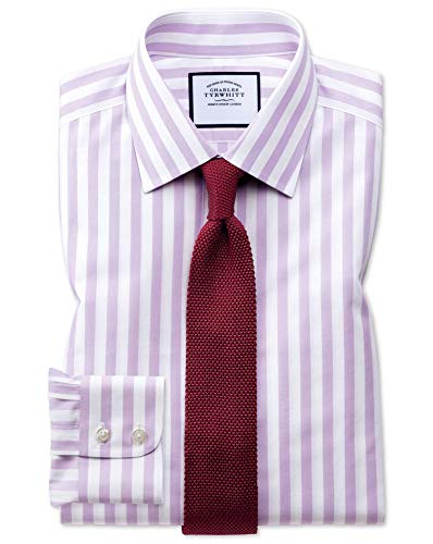 Classic Fit Non-Iron Purple Wide Bengal Stripe Cotton Formal Shirt Single Cuff by Charles Tyrwhitt