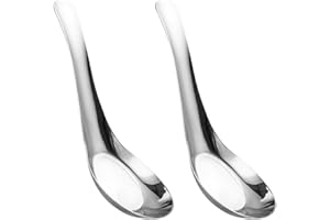 FKWKUW Ensemble De Cuillères À Soupe Asiatiques De 2, Acier Inoxydable - Cuillère À Soupe Chinoise pour Céréales, Ragoûts Pho Wonton - Boulettes Profondes - Passe Au Lave-Vaisselle