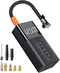 Portable Air Compressor Tire Inflator 150PSI with Pressure Gauge for Car Bike, Multi-Functional Mini Cordless Electric Pump, Rechargeable Battery, Led Light, Auto Shut Off for Motorcycle Basketball