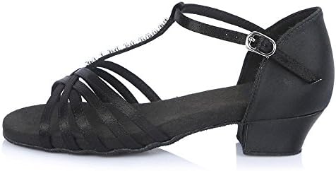 YFF Ballroom Tango Latin Dance Shoes Low Heels Dancing for Kids Girls Children Women Ladies,Black,5.5
