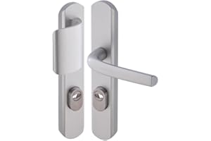 Vachette Set de Poignée de Porte sur Plaque Sécumax Up - Version Porte Pallière, Entraxe 195mm - Pose Facile - Aluminium - Protecteur de Cylindre Inox Ajustable 5mm - Anodisé Argent - Garantie 10 Ans