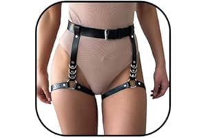 Zookey Catena per il corpo in pelle punk Catene per gambe in pelle nera Cintura con catena in pelle rave Gioielli per donne e ragazze